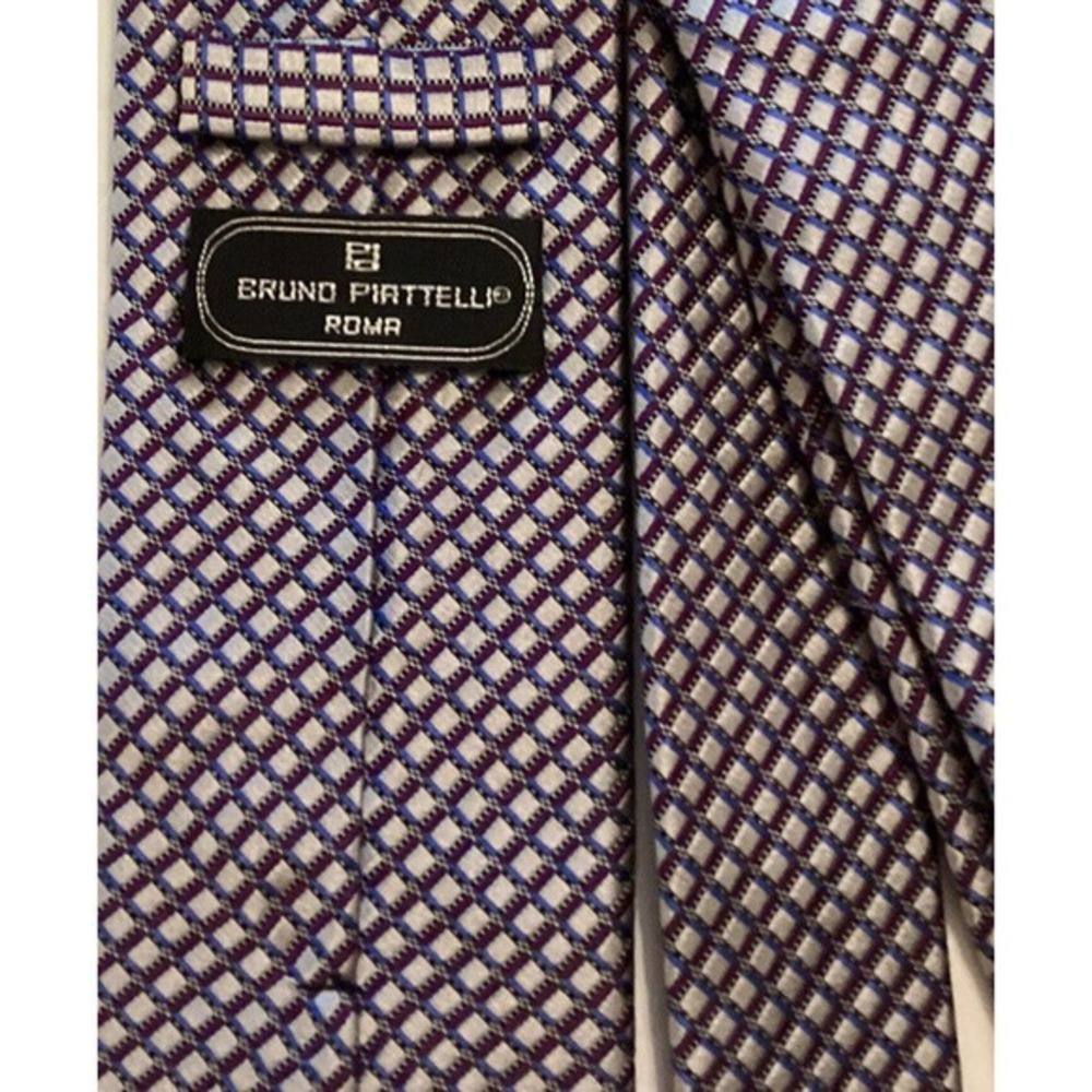Bruno Piattelli Roma Purple Blue Patterned 100%‎ Silk Handmade Men’s Tie - Picture 5 of 6